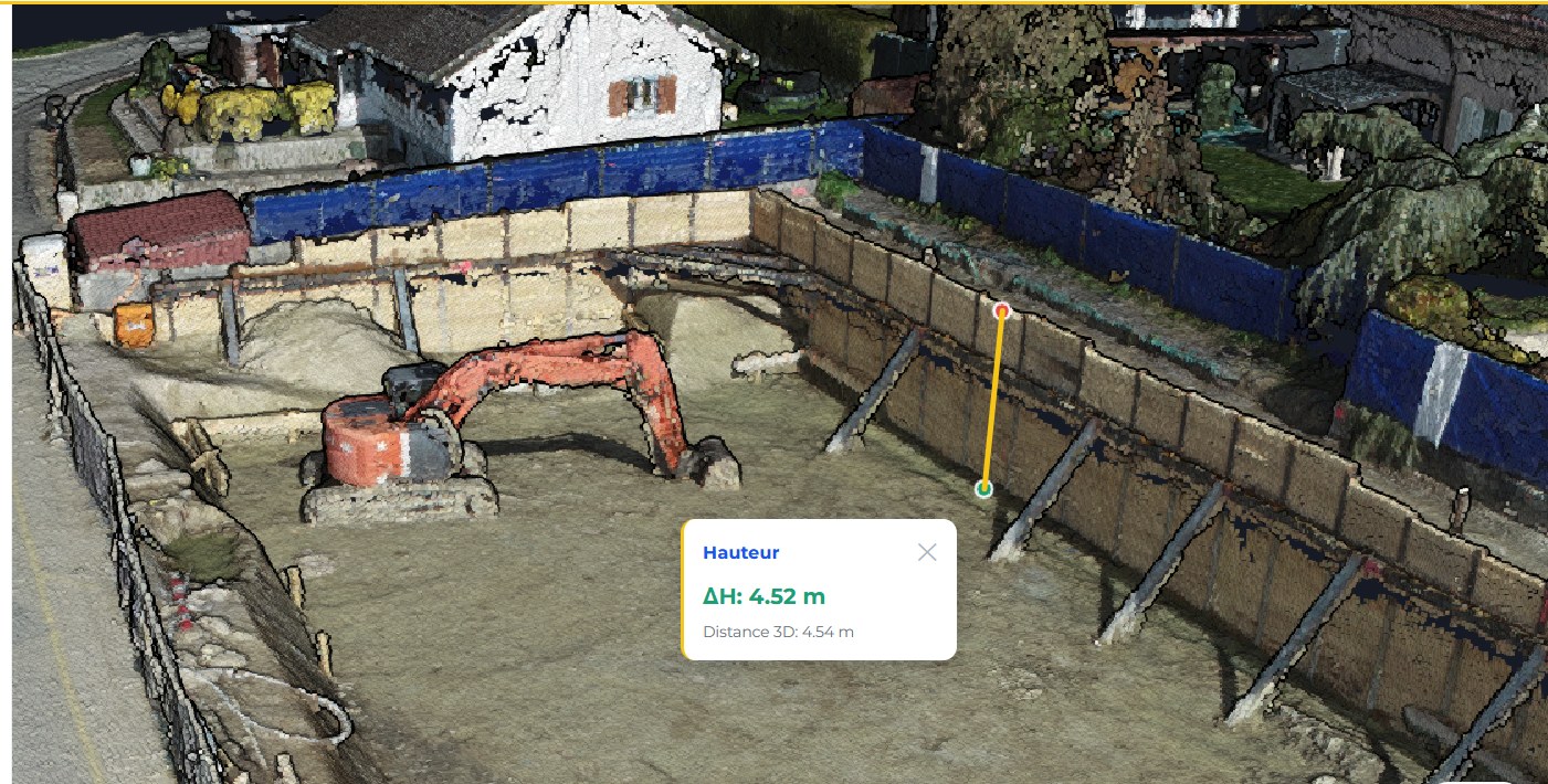 MapRevo — Nuage de points d'un chantier avec mesure de profondeur de fouille